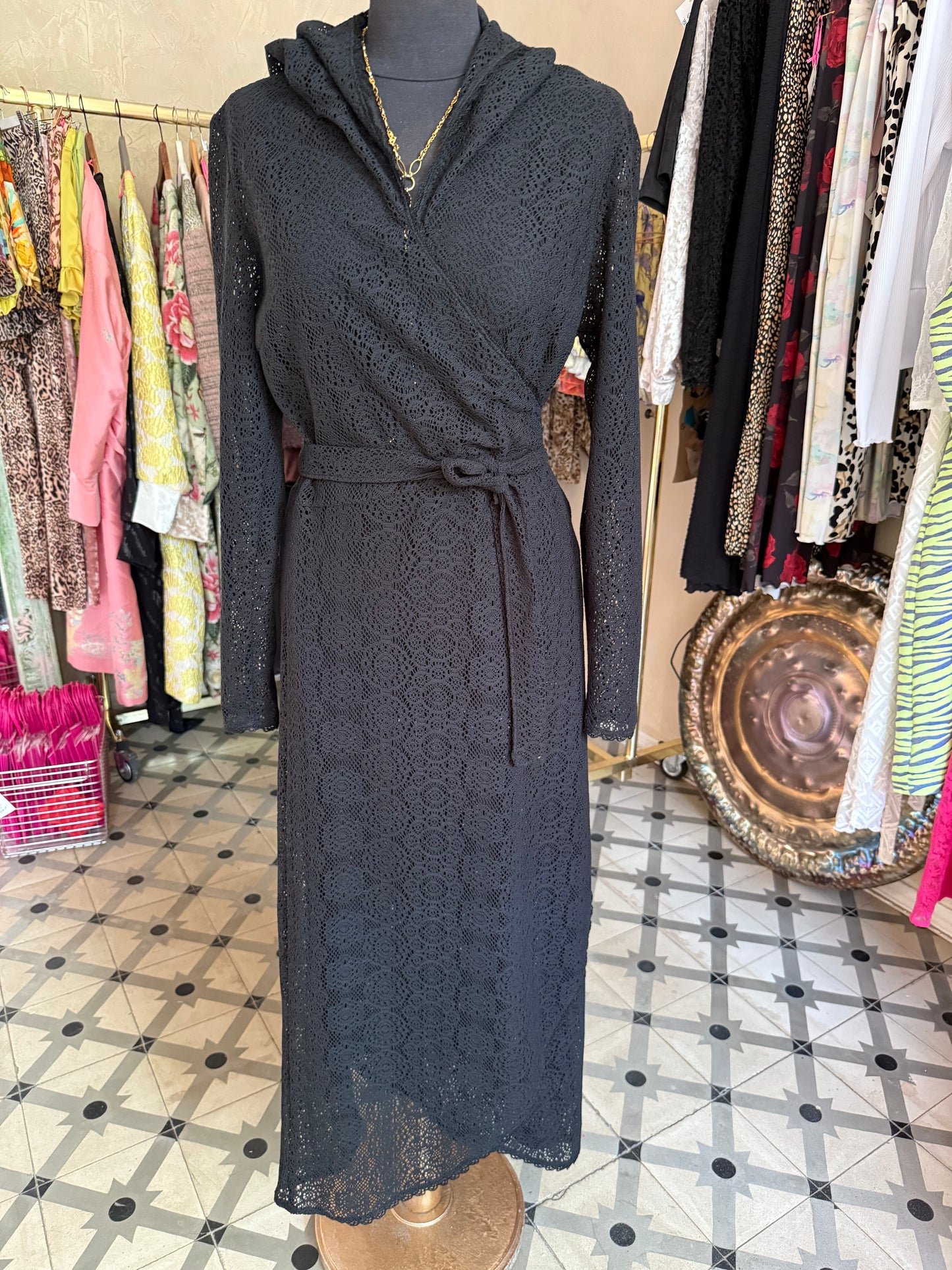 Black Lace jacket/ dress with hood
